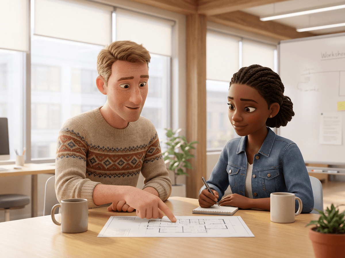 Two colleagues reviewing compliance requirements and documents together